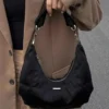 black nylon crescent handbag