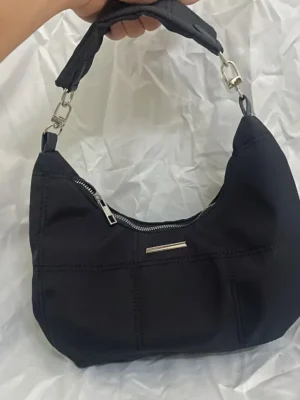 black nylon crescent handbag