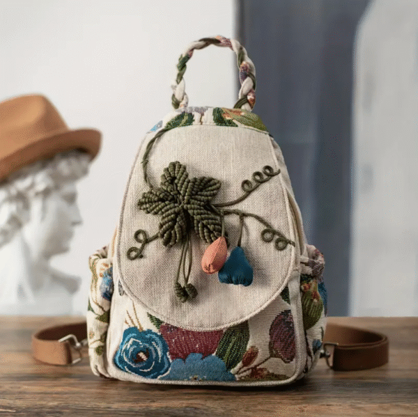 women ethnic style handwoven floral backpack