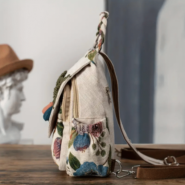 women ethnic style handwoven floral backpack