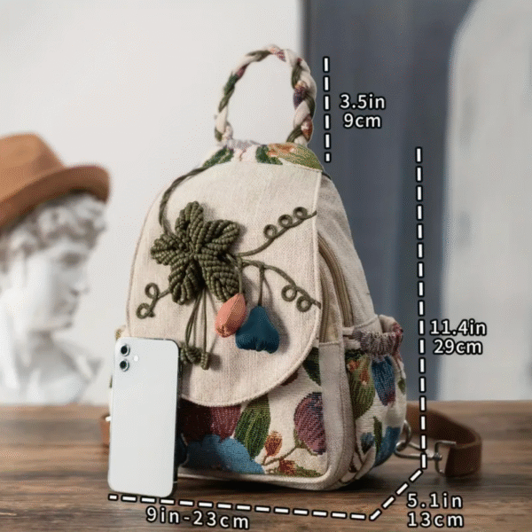women ethnic style handwoven floral backpack