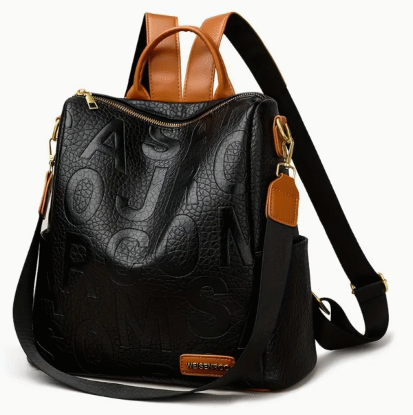 women stylish black crocodile texture backpack