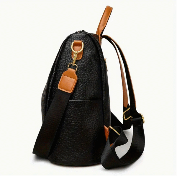 women stylish black crocodile texture backpack