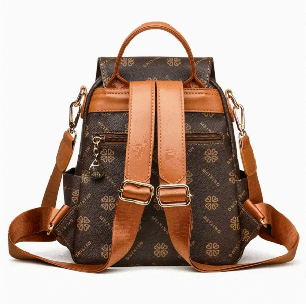 women brown floral faux leather backpack