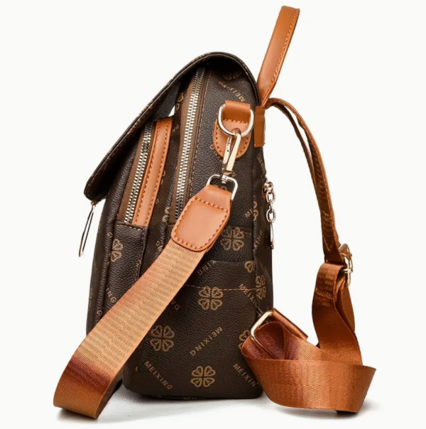 women brown floral faux leather backpack