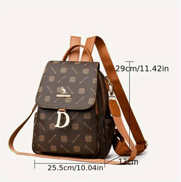 women brown floral faux leather backpack