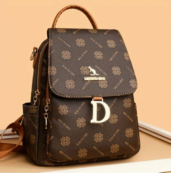 women brown floral faux leather backpack