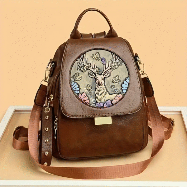 women fashionable brown large capacity lucky deer backpack