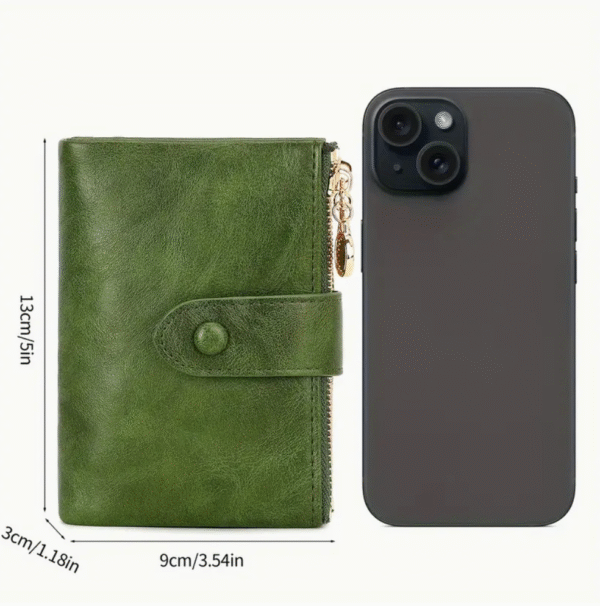 forest green retro trifold wallet with rfid protection