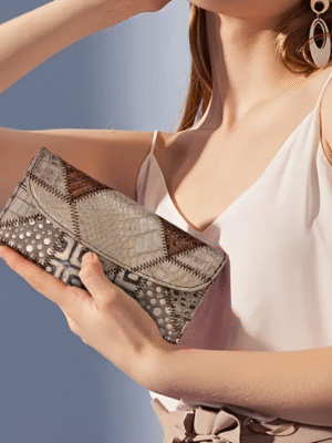 tribal pattern cowhide leather clutch women evening bag