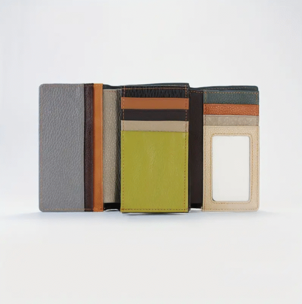 genuine color tones leather patchwork wallet with chain strap