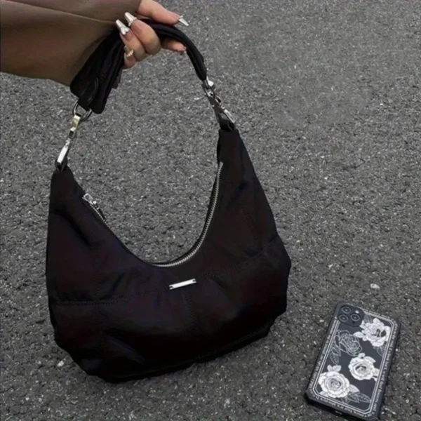 black nylon crescent handbag